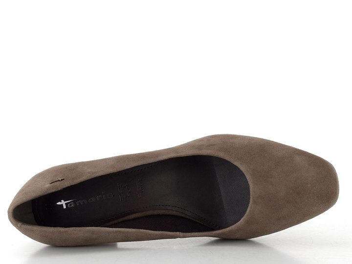 Tamaris lodičky se širokým podpatkem taupe suede 1-22437-47