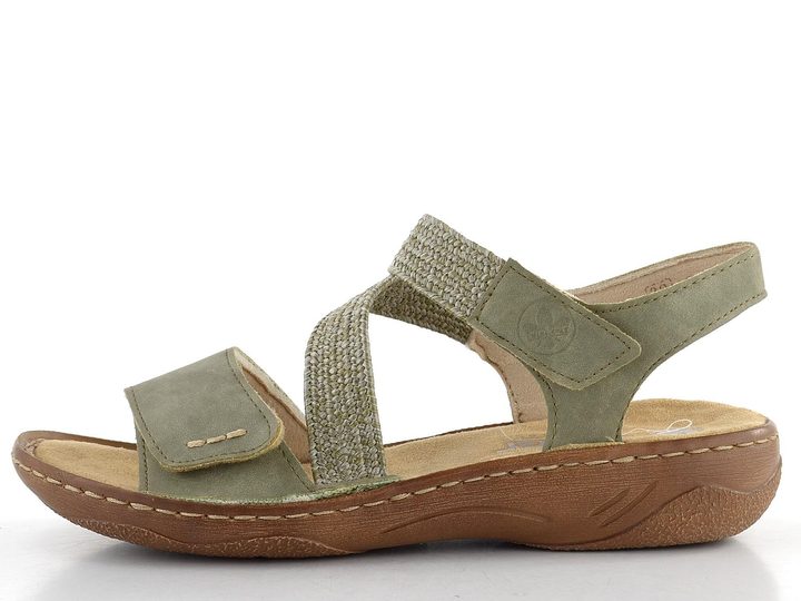 Rieker sandále s pásikmi na suchý zips Schilf/Olive V2862-52