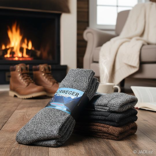 Pánské extra teplé ponožky s vlnou 3 páry šedá/antracit/hnědá 20550