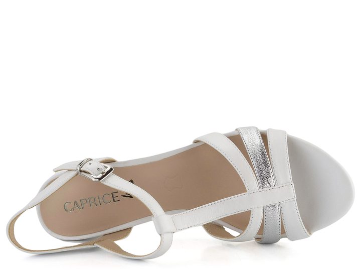 Caprice kožené sandály na podpatku White/Silver 9-28308-42