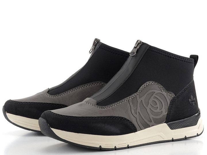 Rieker športovejšia členková obuv s predným zipsom čierna/šedá 58956-00