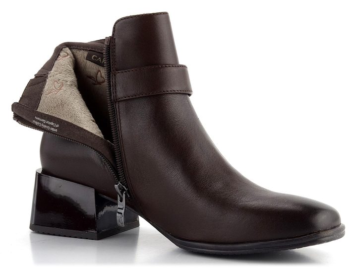 Caprice kožená členková obuv na širokom podpätku Dk Brown 9-25340-41