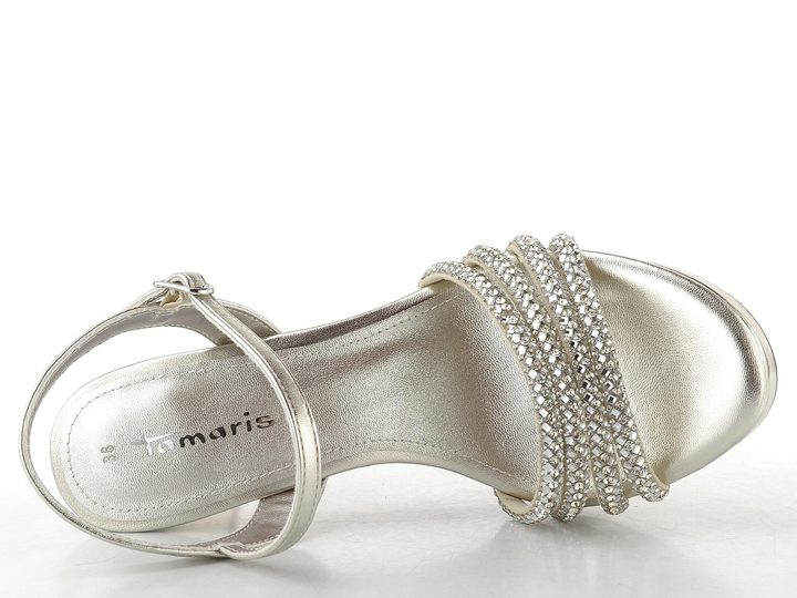 Tamaris metalické sandály na podpatku Platinum 1-28390-46