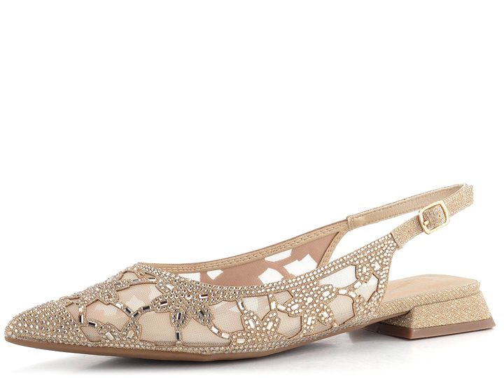 Menbur společenské baleríny s volnou patou poseté kamínky Oro/Gold 25833