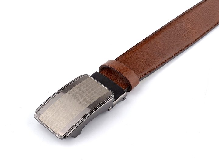 Kožený opasek hnědý s obdélníkovou sponou 32 mm