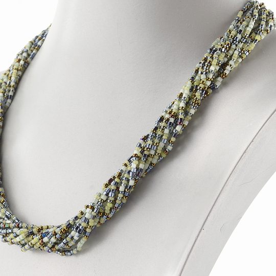 Náhrdelník rokajl zeleno-šedý