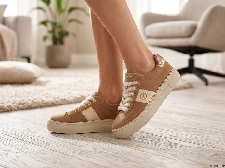 Tamaris tenisky na platforme camel suede 1-23724-42