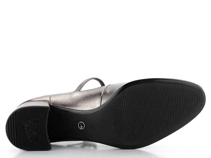 Tamaris lodičky so širokým podpätkom a priehlavkovým pásikom Pewter 1-22312-43