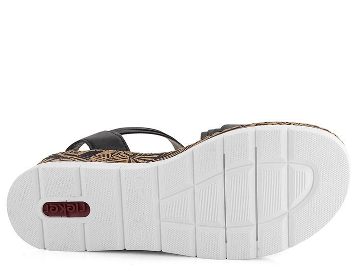 Rieker sandály na platformě s klínem černé/potisk V3964-01