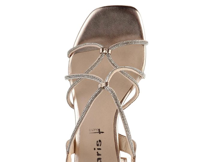 Tamaris metalické pásikové sandále na podpätku Light Gold 1-28236-42