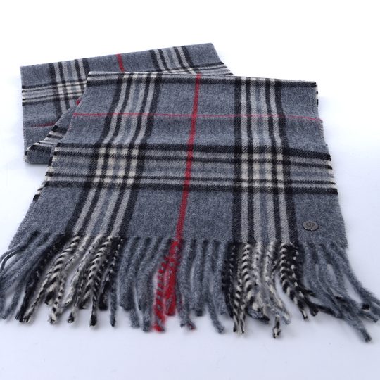 Fraas vlněný šál s kašmírem a károvaným vzorem šedý 627020-960