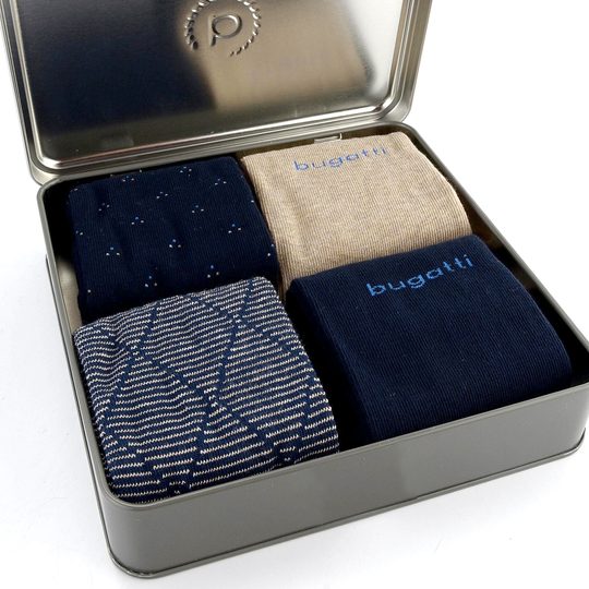 Bugatti vzorečkové ponožky modré/béžové 4pack/box 6359X
