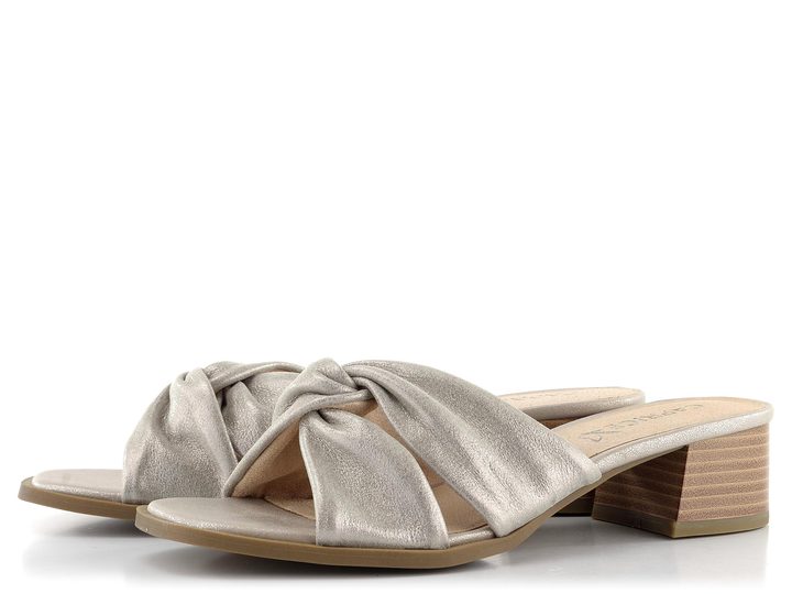 Caprice kožené šľapky na podpätku Stone Metallic 9-27204-20