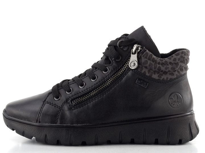 Rieker šněrovací kotník s membránou schwarz/leo-grey N1305-00