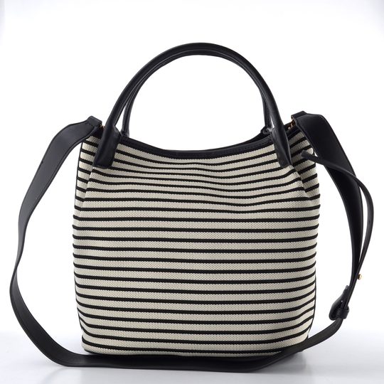 Lola Casademunt pruhovaná textilní shopper kabelka black-ecru LS2604084
