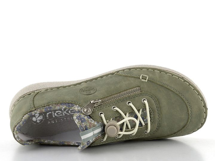 Rieker prozouvací polobotky s olivkou Schilf/Kornblume 50962-52