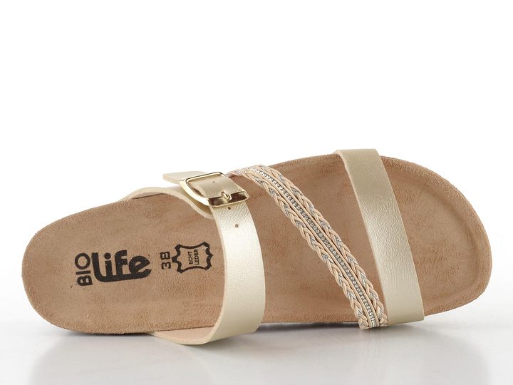 BIO Life fuzbetové pantofle na klínku metalické béžové 1533.353 Greta/871