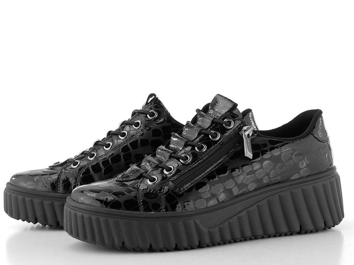 Rieker Sport tenisky na platformě lakované černé N2555-02