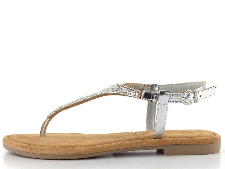 Tamaris metalické kožené sandály/žabky silver glam 1-28132-44