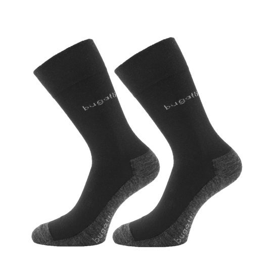 Bugatti hladké ponožky s vlnou černé/šedé 2pack 6906