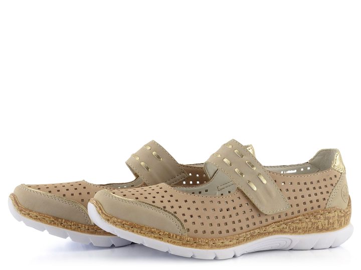 Rieker sportovnější prořezávané baleríny s páskem N4257-60