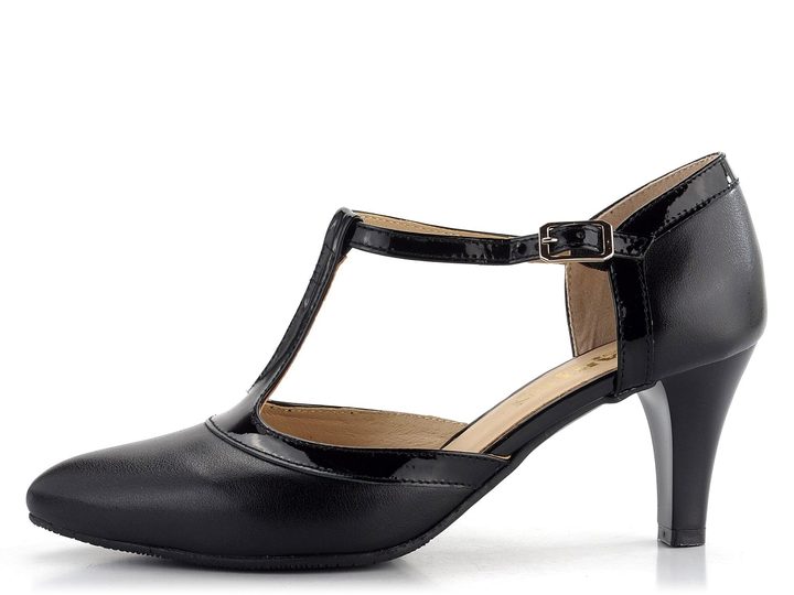 Barton elegantní lodičky s T páskem černé/lak R2463