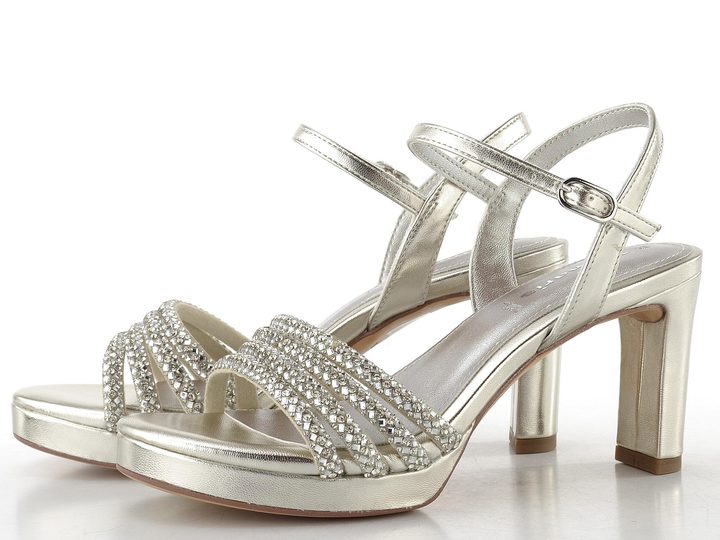 Tamaris metalické sandály na podpatku Platinum 1-28390-46