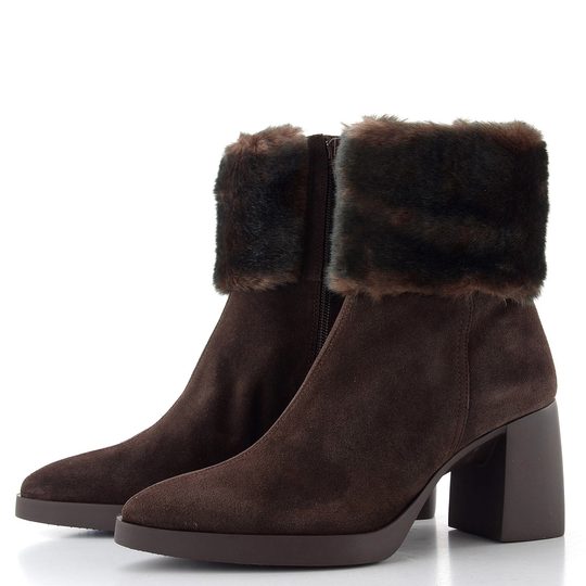 Wonders kotník na podpatku s kožešinkou marron L-1605