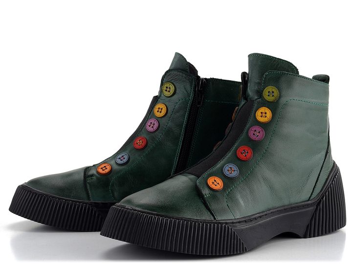 Karyoka dámský kotník s barevnými knoflíky tmavě zelený 3100-472