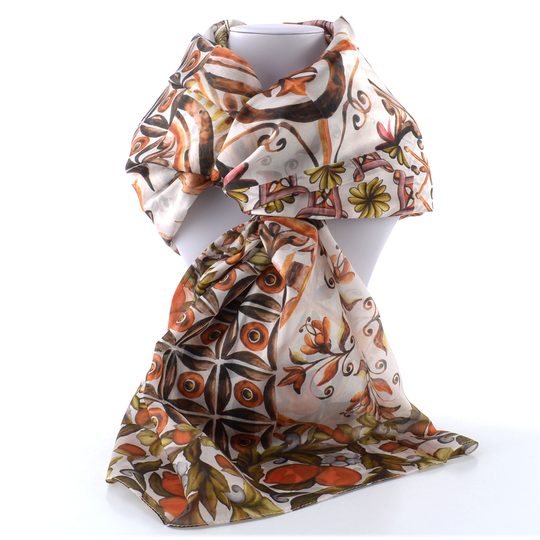 Fraas velký hedvábný šál okrový/barevný mozaika 622010-875