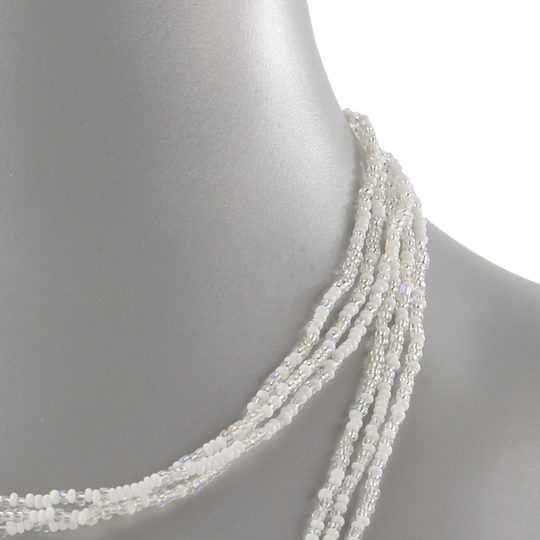 Náhrdelník rokajl dlouhý s uzlem bílý/čirý