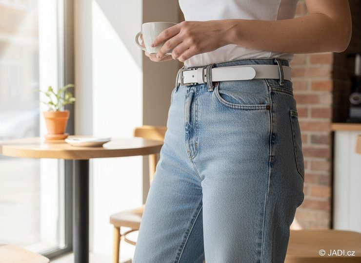 Dámský kožený opasek bílý s leštěnou sponou 183-00