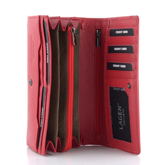 Kožená dámská peněženka velká červená LG720