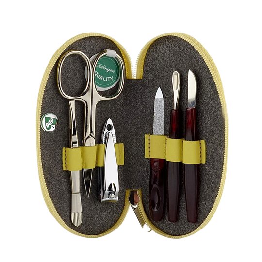 Žlutá kožená manikúra se Solingen nůžkami