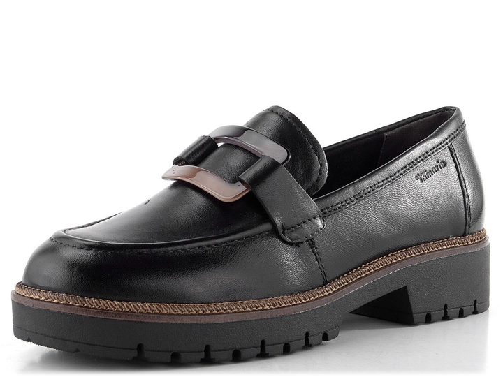 Tamaris mokasíny na vysoké podešvi black leather 1-24722-43