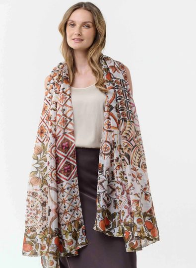 Fraas velký hedvábný šál okrový/barevný mozaika 622010-875