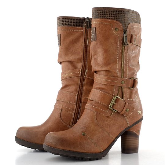 Mustang polokozačky na podpatku cognac 15M0162001