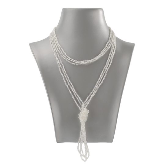 Náhrdelník rokajl dlouhý s uzlem bílý/čirý