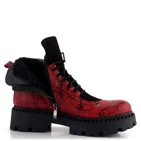 Barton kotník zateplený červený s černým potiskem 23104