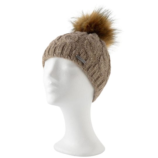 Voxx pletená čepice s flitry a bambulí Astra hnědá 113981