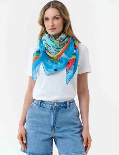 Fraas velký šátek z bavlny a hedvábí Země modrý 633037-524