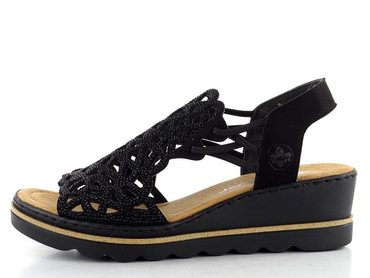 Rieker sandály s klínkem černé 67465-00