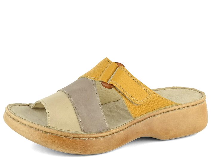 Orto Plus širší pantofle na suchý zip žlutá/taupe/ivory 2053-01