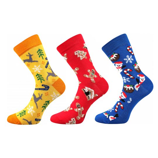 Komfortné vianočné ponožky 3 páry červená/modrá/žltá