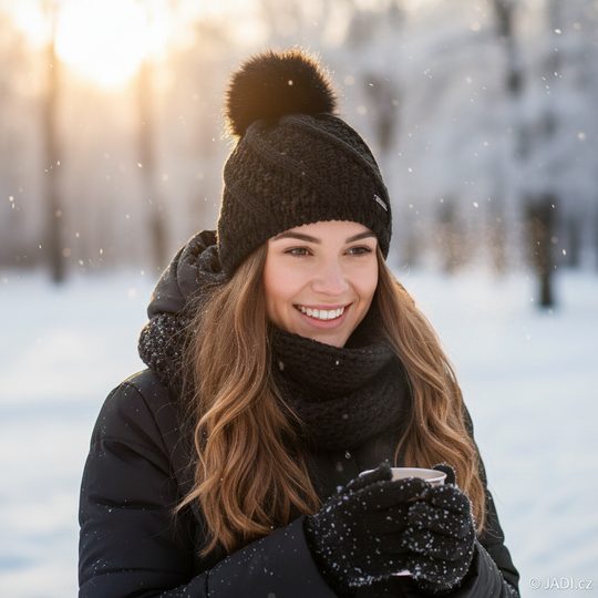 Voxx pletená čiapka s brmbolcom Encore čierna 110629