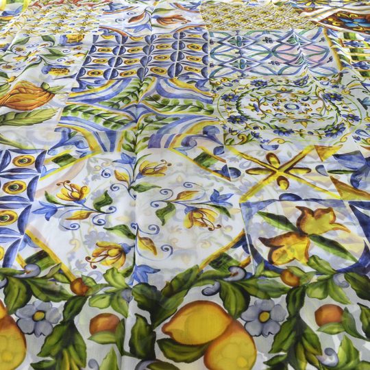 Fraas velký hedvábný šál modrý/barevný mozaika 622010-524