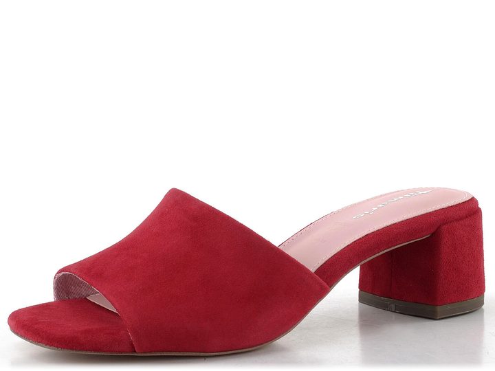 Tamaris kožené pantofle na podpatku red suede 1-27204-42
