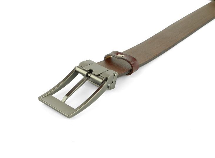 Tmavě hnědý kožený opasek s matovanou sponou 32 mm