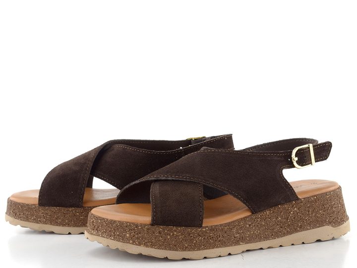 Tamaris kožené sandály na platformě mocca 1-28205-46