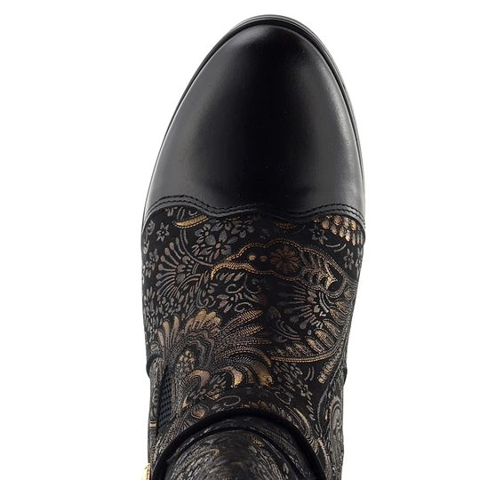 Barton elegantní kotník na podpatku černý s potiskem 2670